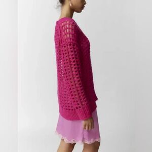 NWT urban Outfitters hot pink open-knit pullover sweater Size s